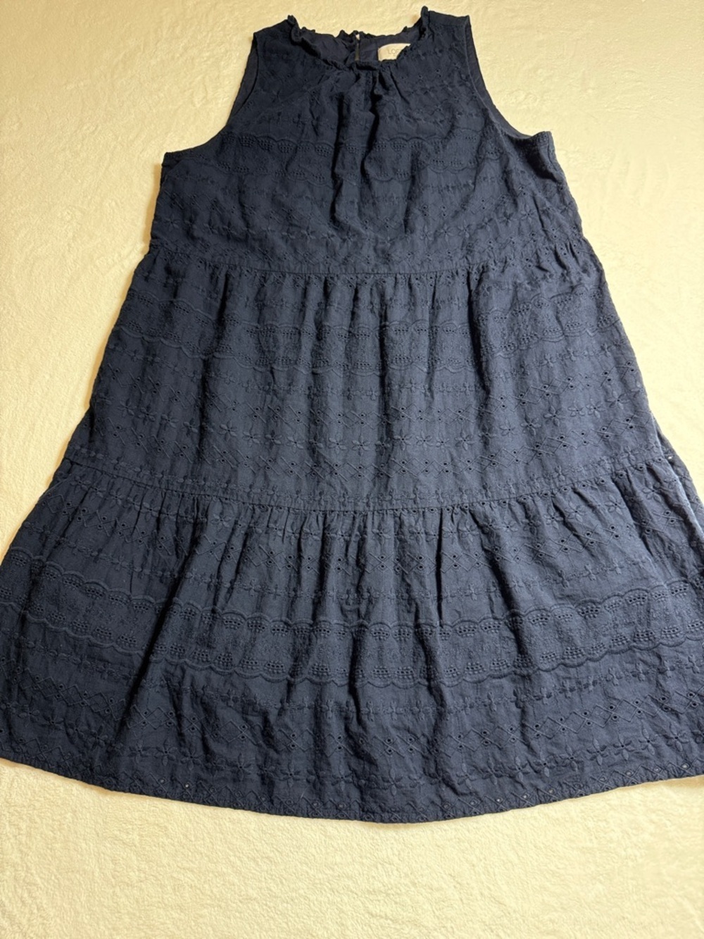 LOFT Navy Eyelet Tiered Dress